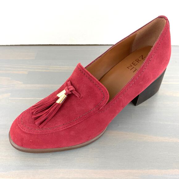 Naturalizer Trixie Suede Loafers Women 9M Red Tassel Academia Preppy Block Heels - Picture 1 of 9